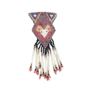 Handcrafted Animal Beaded With Fringe Pin Back Fox Owl Deer Native